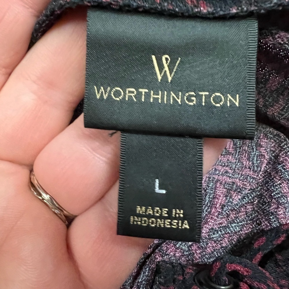 Red and Black Worthington Long Sleeve Top Size Large - Picture 2 of 7